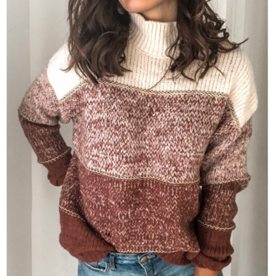 Casual Long Sleeve Stitching Knitted Sweater