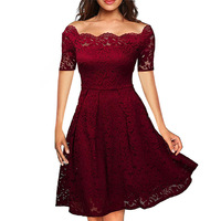 Sexy Short-Sleeved Lace Strapless Princess Dress - Thumbnail 1