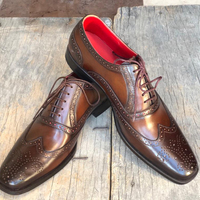 Men's Handmade Stylish Brown Wing Tip Brogue Leather Lace Up Shoes For  Men's - Thumbnail 1