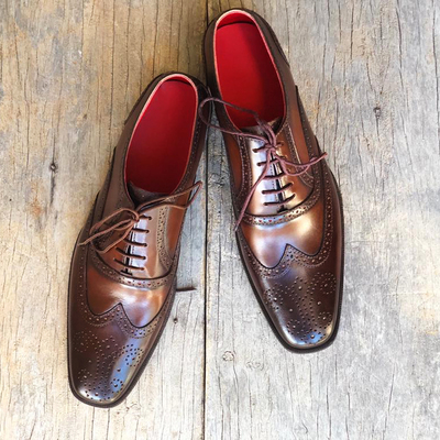 Men's handmade stylish brown wing tip brogue leather lace up shoes for  men's - Thumbnail 3