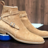 Men's Handmade Beige Ankle High Jodhpurs Suede Boot For Men's - Thumbnail 1