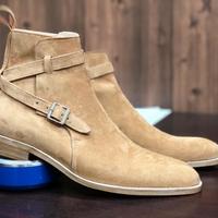 Men's Handmade Beige Ankle High Jodhpurs Suede Boot For Men's - Thumbnail 3