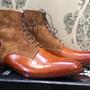 Men's Handmade Ankle High Tan Brown Crocodile Leather Suede Lace Up Boot-1