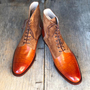 Men's Handmade Ankle High Tan Brown Crocodile Leather Suede Lace Up Boot-3