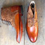 Men's Handmade Ankle High Tan Brown Crocodile Leather Suede Lace Up Boot-4