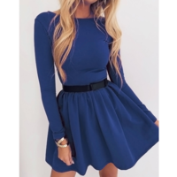 Slim Sexy Solid Color Long-Sleeved Dress - Thumbnail 2