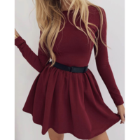 Slim Sexy Solid Color Long-Sleeved Dress - Thumbnail 1