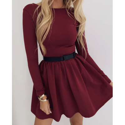 Slim sexy solid color long-sleeved dress - Thumbnail 4