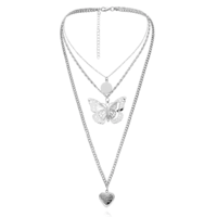 BUTTERFLY AND HEART MULTI LAYER NECKLACES ( Silver + Gold ) - Thumbnail 3