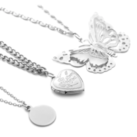 BUTTERFLY AND HEART MULTI LAYER NECKLACES ( Silver + Gold ) - Thumbnail 4