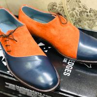 Handmade Stylish Blue & Tan Leather Suede shoes, Men's Lace Up Formal Shoes - Thumbnail 4