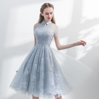 Gray tulle lace short prom dress cocktail dress - Thumbnail 1