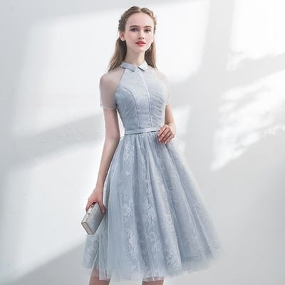 Gray tulle lace short prom dress cocktail dress - Thumbnail 3