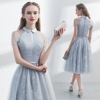Gray tulle lace short prom dress cocktail dress - Thumbnail 3