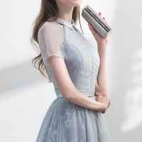 Gray tulle lace short prom dress cocktail dress - Thumbnail 2