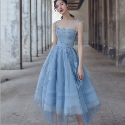 Cute blue tulle short prom dress evening dress - Thumbnail 4