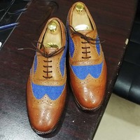 Brown Brogue Wing Tip Shoes, Handmade Leather Shoes  - Thumbnail 2