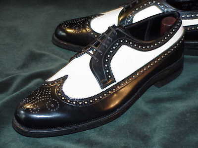 Handmade White & Black Wing Tip Brogue Leather Lace Up Shoes For Men's