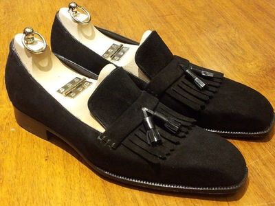 Handmade Black Suede Tussles Loafers For Men's