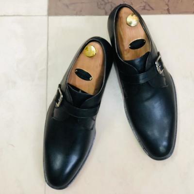 Men's handmade black leather buckle monk shoes  - Thumbnail 2