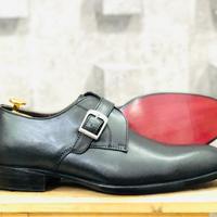 Men's Handmade Black Leather Buckle Monk Shoes  - Thumbnail 1