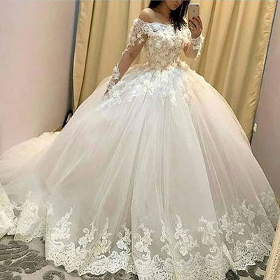 Wedding dresses long sleeves with 3d flowers - Thumbnail 5