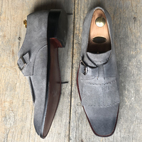 New Handmade Fringe Suede Buckle Monk Shoes For Men's - Thumbnail 2