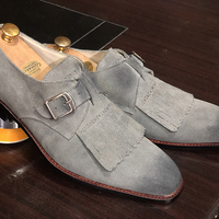 New Handmade Fringe Suede Buckle Monk Shoes For Men's - Thumbnail 3