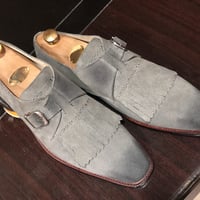 New Handmade Fringe Suede Buckle Monk Shoes For Men's - Thumbnail 4