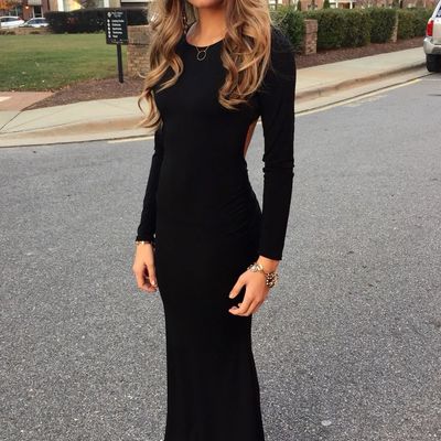 Elegant mermaid long sleeves black prom dresses, evening dresses - Thumbnail 3