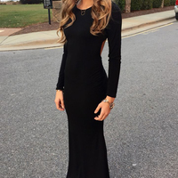 Elegant Mermaid Long Sleeves Black Prom Dresses, Evening Dresses - Thumbnail 1