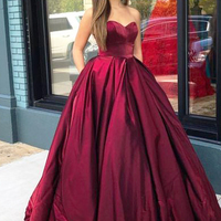 Ball Gown Sweetheart Dark Red Satin Long Prom Dresses with Pockets, 2020 Fashion Prom Dresses - Thumbnail 4