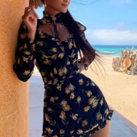 Sexy Long-Sleeved High-Necked Bag Hip Dress - Thumbnail 2