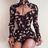 Sexy Long-Sleeved High-Necked Bag Hip Dress - Thumbnail 1