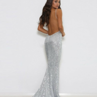 Sexy Backless Mermaid Sweep Train Silver Sequined Prom Dress - Thumbnail 1