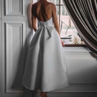 Beauty Spaghetti Straps Tea-Length Prom Dress with Pockets  - Thumbnail 1