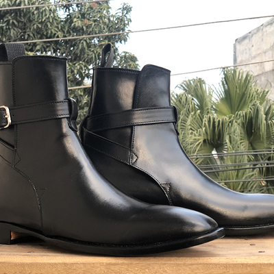 Men's handmade ankle high black jodhpurs leather boot - Thumbnail 2