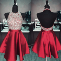 Sexy Halter Sleeveless Open Back Mini Prom Dresses,Short Graduation Dresses - Thumbnail 1