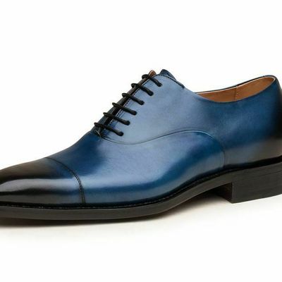 Handmade tone blue cap toe leather lace up shoes for men's - Thumbnail 3
