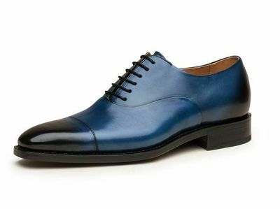 Handmade Tone Blue Cap Toe Leather Lace Up Shoes For Men's