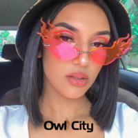 Rimless Cat Eye fire Flame Sunglasses - Thumbnail 1