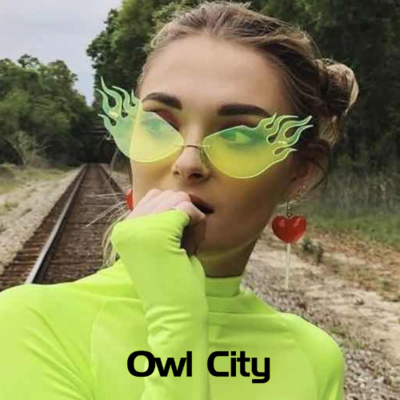 Rimless Cat Eye fire Flame Sunglasses