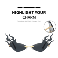Rimless Cat Eye fire Flame Sunglasses - Thumbnail 4