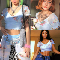 Angel Print Vintage Sheer Mesh Top - Thumbnail 1
