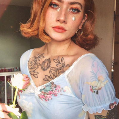 Angel print vintage sheer mesh top
