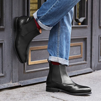 Handmade Men's Black Ankle Chelsea Leather Boot - Thumbnail 1