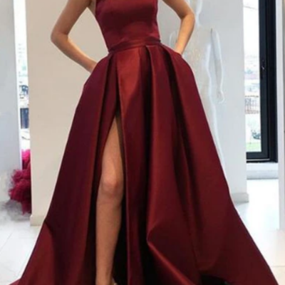 Beautiful strapless a line long satin prom dresses with split ,sexy party dress - Thumbnail 5