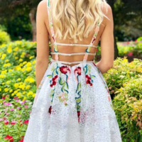 Charming V Neck Lace Floral Appliques A-line Short Homecoming Dress - Thumbnail 1