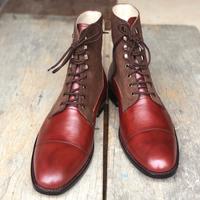 Men's Handmade Ankle High Brown Cap Toe Leather Suede Lace Up Boot - Thumbnail 1