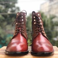 Men's Handmade Ankle High Brown Cap Toe Leather Suede Lace Up Boot - Thumbnail 2